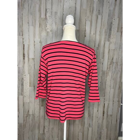L.L. Bean Women's Medium Pink & Navy Striped 3/4 Sleeve Boat Neck Blouse - Picture 4 of 6